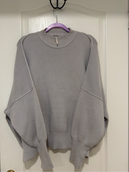 Free People Sweaters - Free People Chunky Knit Oversized Sweater Gray Balloon Sleeve Pullover Size S